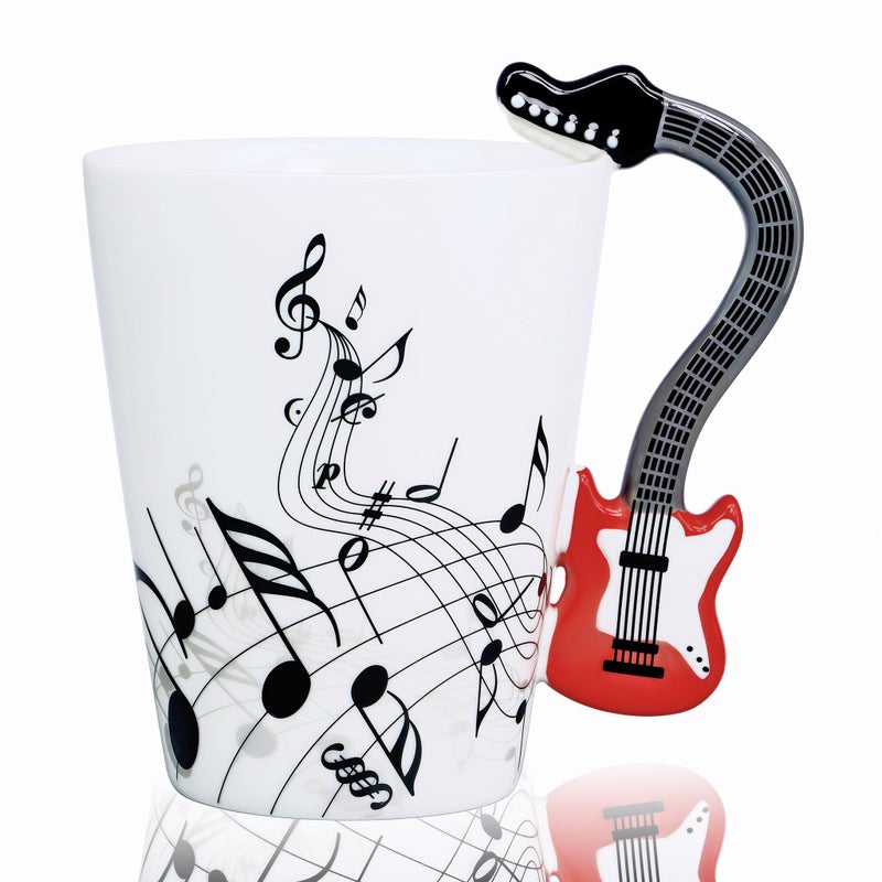 LanHong Guitar Mug Guitar Coffee Mug Gift for Guitar Players Musician - 13.5 oz Guitar Cup Gifts for Music Lovers - Music Coffee Mugs Birthday Christmas Gifts for Men Women (Red) - Image 1